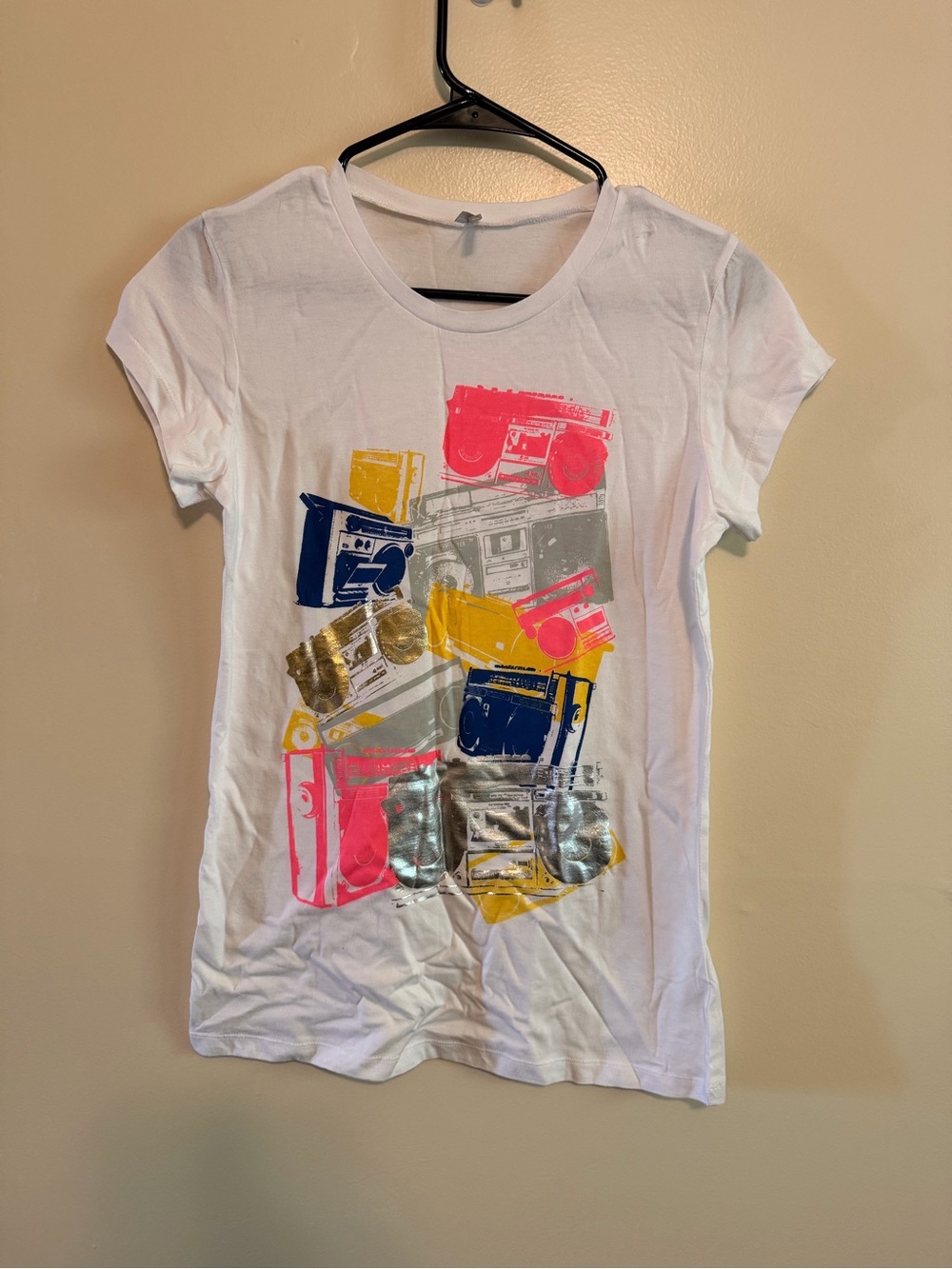 White Graphic Short Sleeve Tee with Multi-Color Print